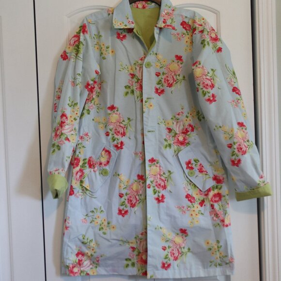 Crazy Horse Reversable Trench Style Coat Green/Floral Size Large 100% Cotton - Picture 2 of 12